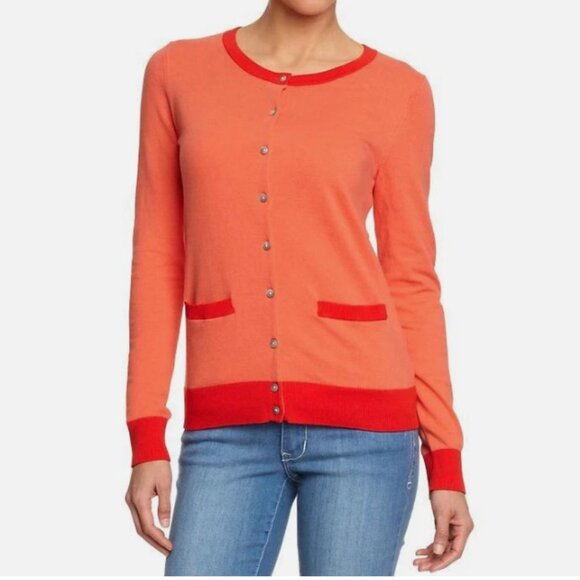 Y2K Women's Old Navy Stretch Contrast Trim Coral Cardigan size Medium - Picture 1 of 12